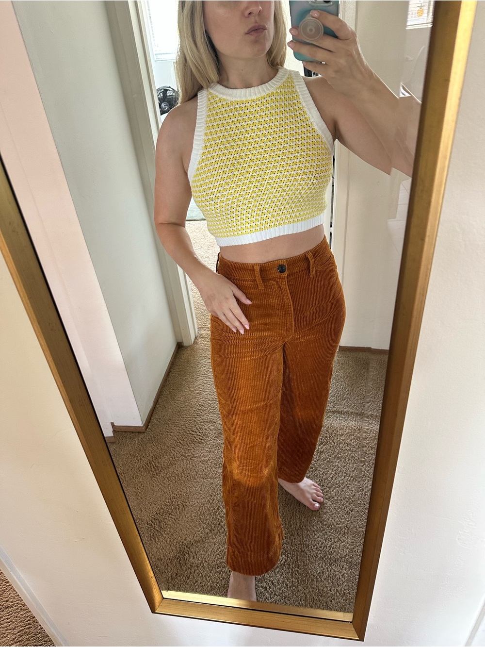 Future Collective Alani Noelle Yellow & White Knit Cropped Tank Top sweater
